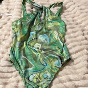 SHEIN Green Marble Print Halter Bodysuit